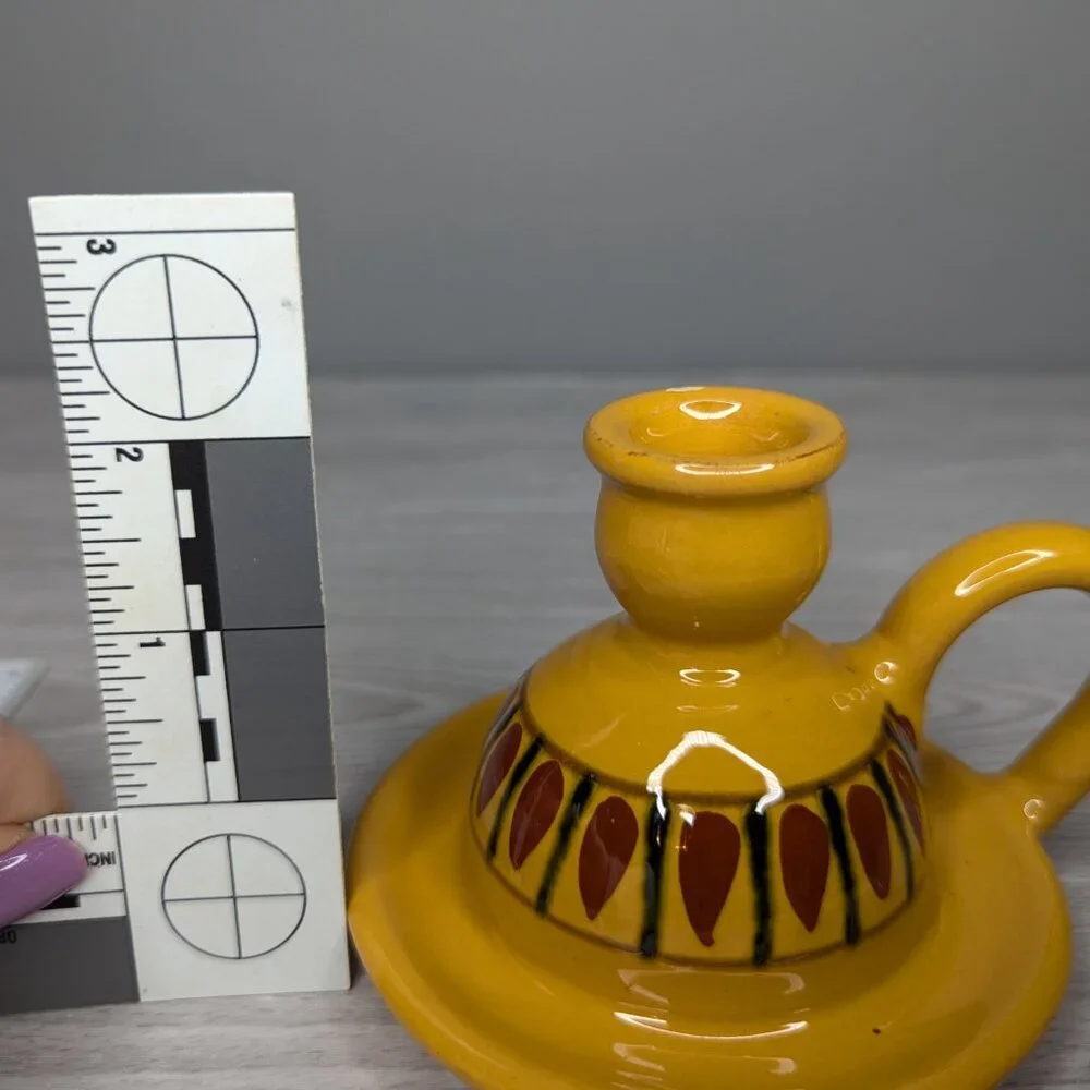 Vintage Pottery Barn Ceramic Golden Painted Taper Handle Walking Candle #4